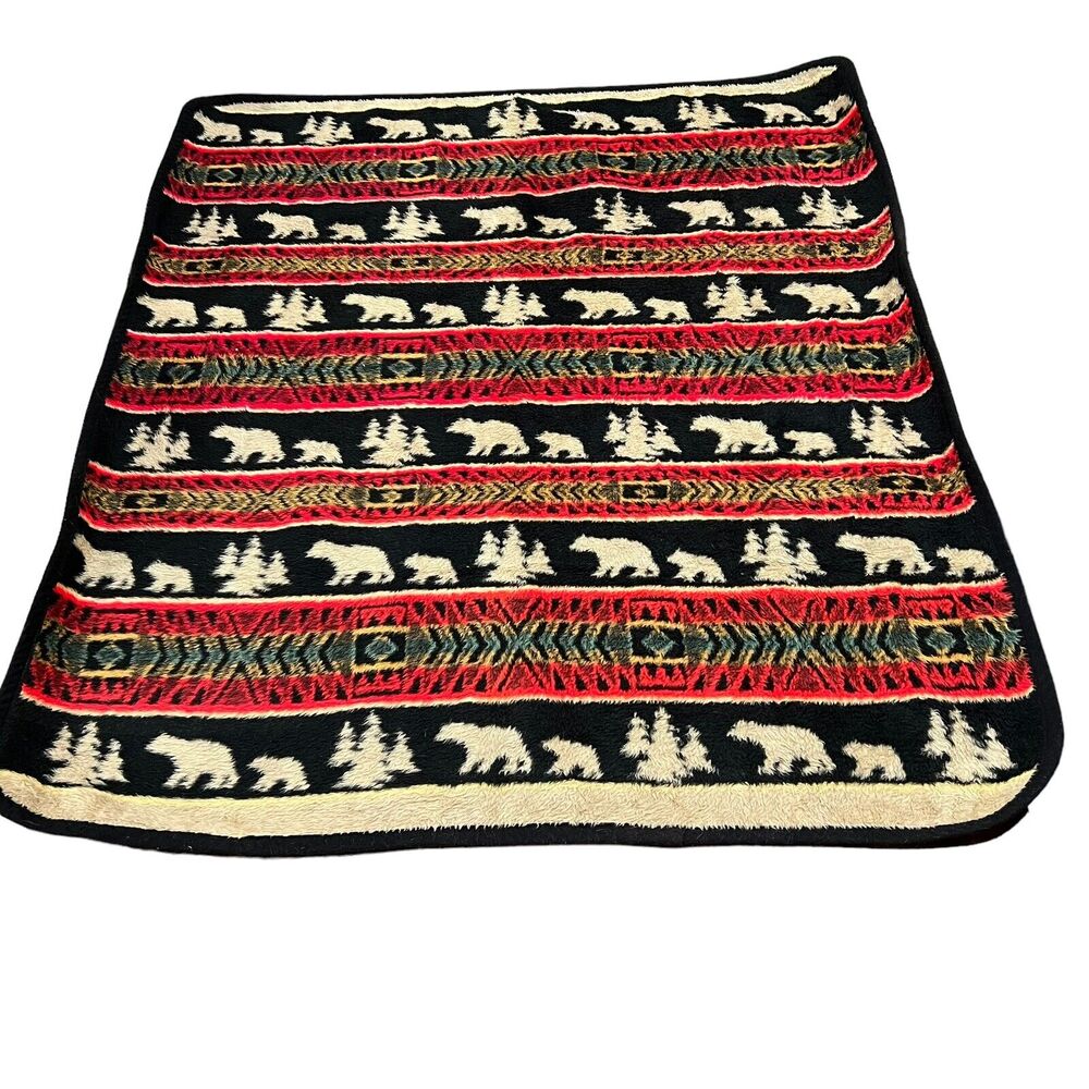 Bear Aztec Southwest‎ Throw Lap Blanket Rustic Cabin Lodge Reversible 47x53 Cozy
